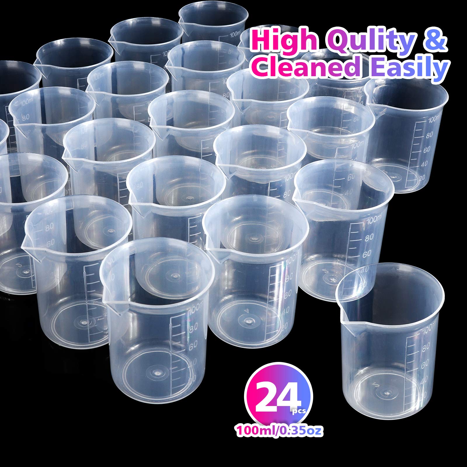 LEOBRO 24 PCS 100ml Resin Measuring Cups with 35PCS Mixing Sticks, Graduated Epoxy Resin Mixing Cups, Small Beaker, Plastic Measuring Cup for Epoxy - WoodArtSupply