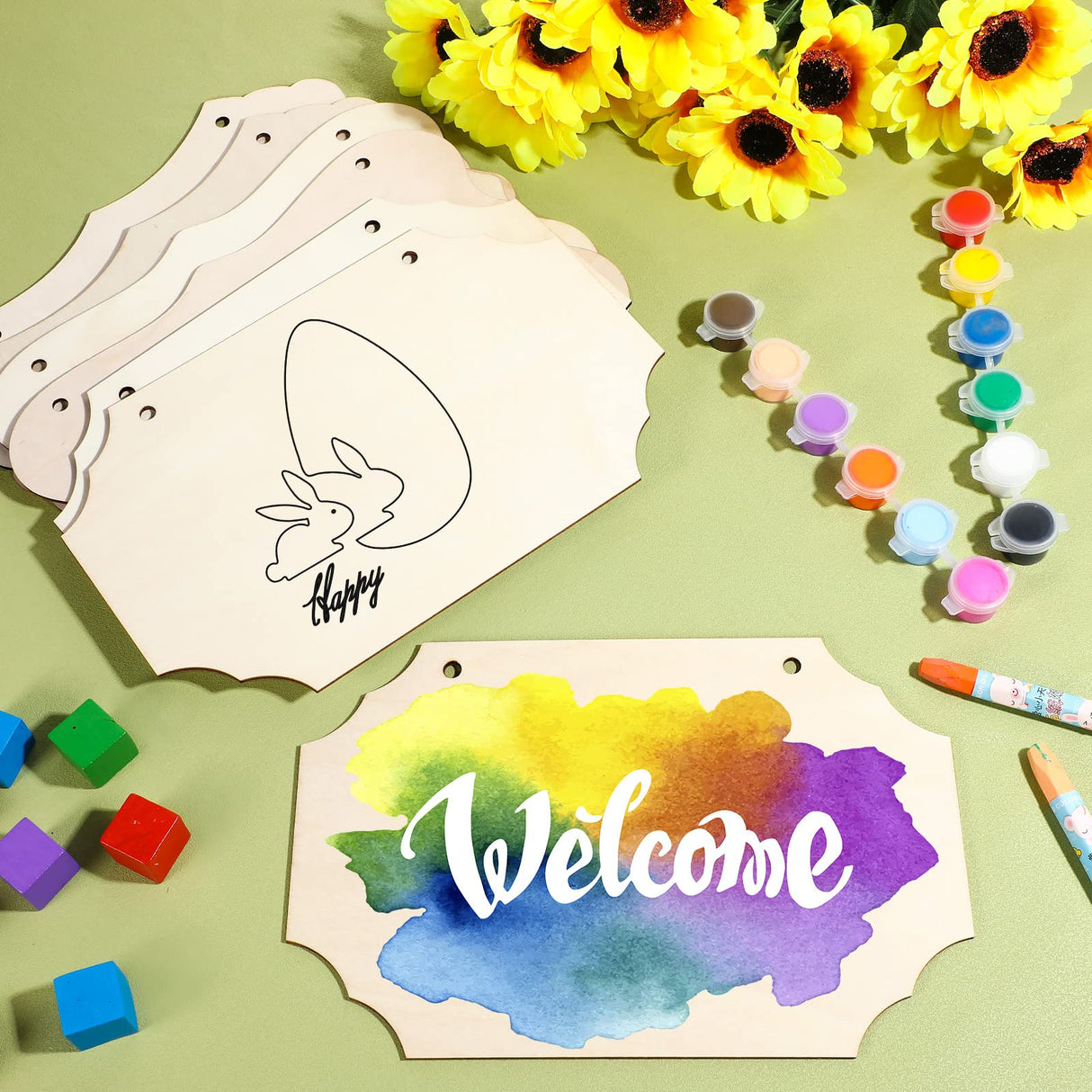 30 Pcs Unfinished Wood Sign Blank Wood Blanks for Crafts Wooden Plaque for Crafts Wood Hanging Sign Blank Rectangle Wooden Sign Wooden Slices Banners Kigley