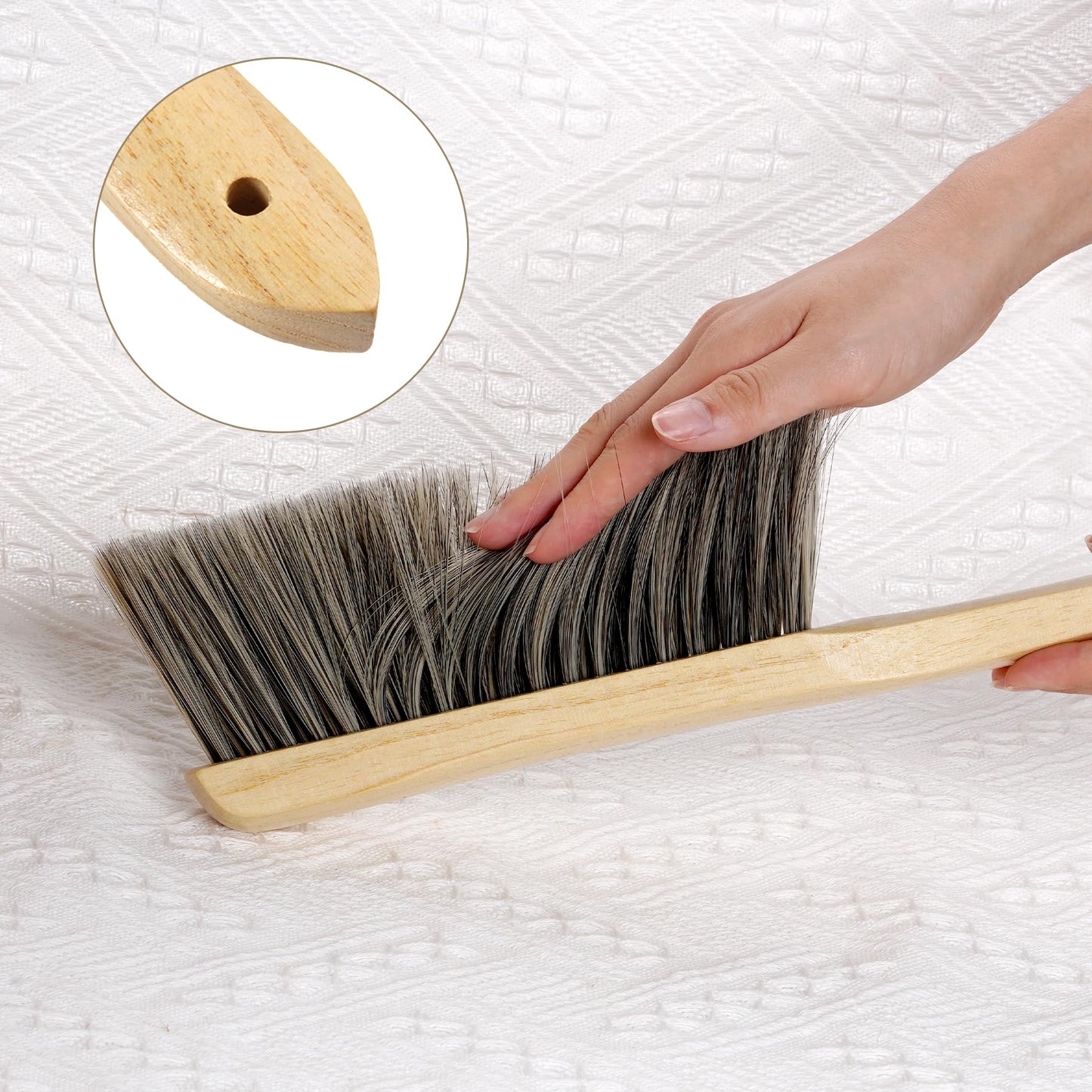 Rbenxia 2 Pieces Wooden Handle Bench Brushes Horse Hair Brushes Soft Bristles Dust Brush Household Cleaning Brushes for Fireplace, Sofa, Furniture,