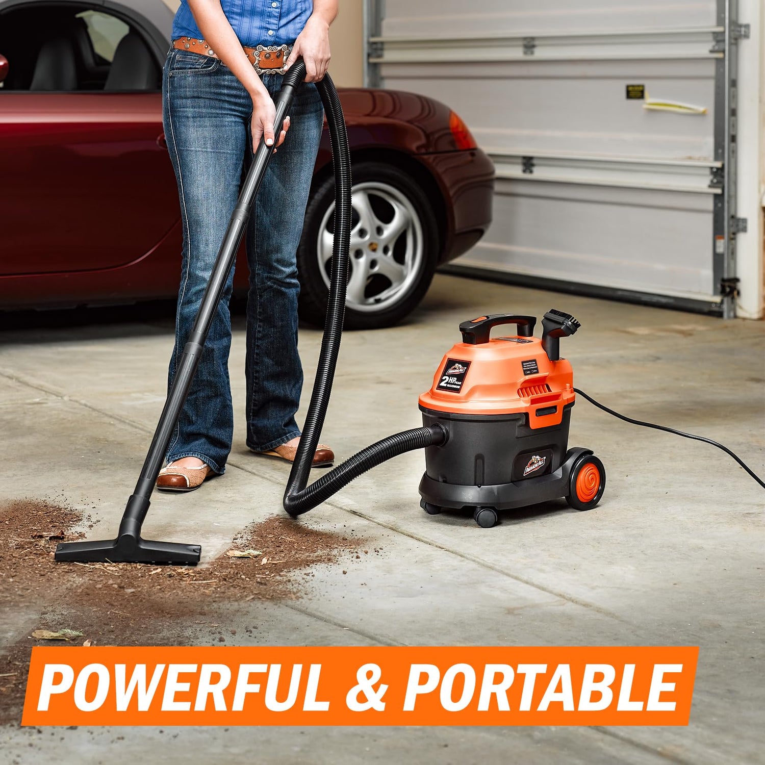 Armor All AA255W 2.5 Gallon 2 Peak HP Utility Wet/Dry Car and Shop Vac, 2.5-Gallon, Orange Armor All