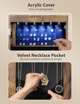 Nicetree 6 LEDs Mirror Jewelry Cabinet with 3 Improvements, 4.2" D Door/Wall Mounted Jewelry Armoire with Full Length Mirror, Larger Capacity, Nicetree