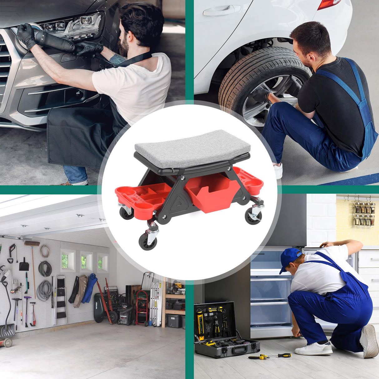 YITAHOME Mechanic Stool 330 LBS with Wheels, Heavy Duty Rolling Mechanics Seat, Rolling Tool Seat for Automotive Auto Repair YITAHOME