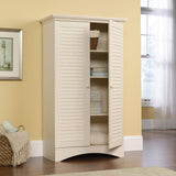 Sauder Harbor View Storage Pantry Cabinet, L: 35.43" x W: 16.73" x H: 61.02", Antiqued White finish Sauder
