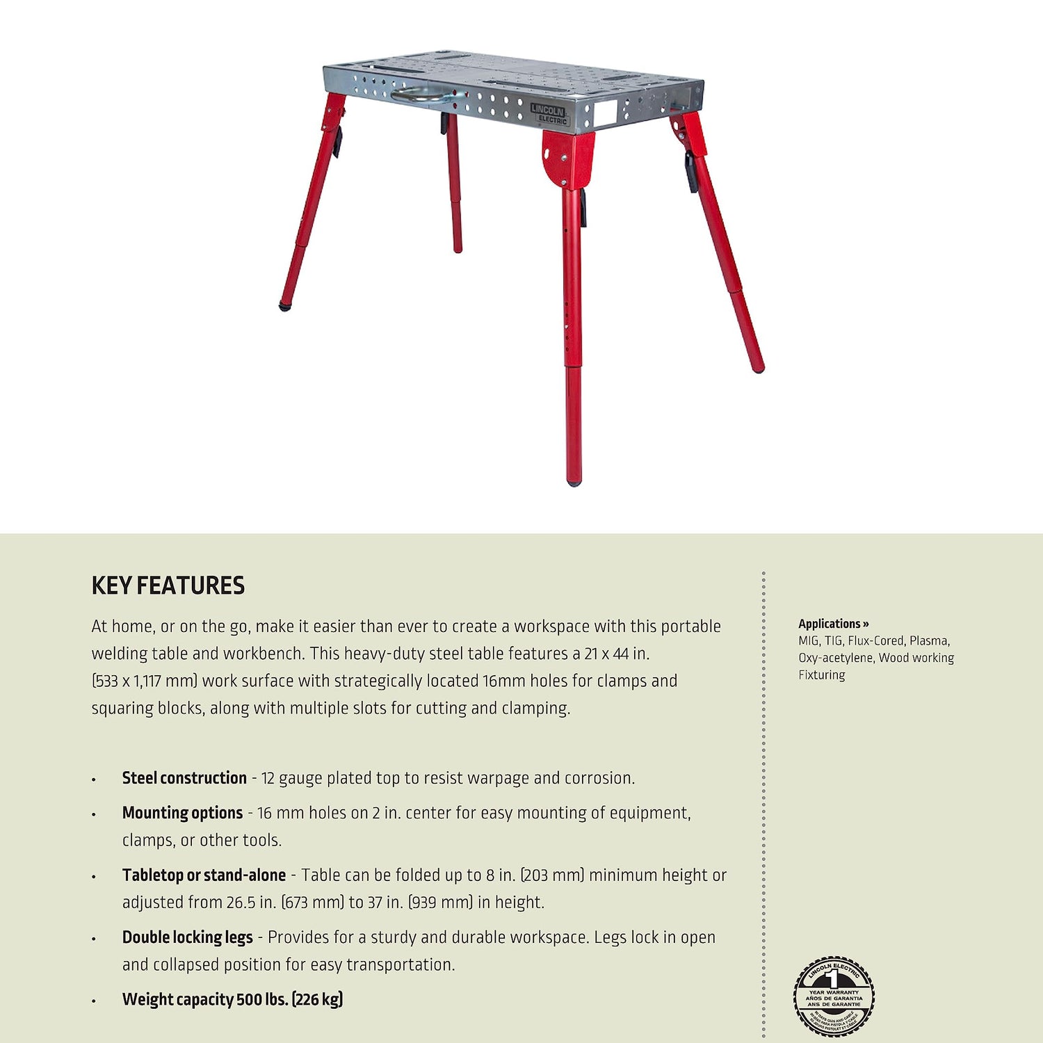 Lincoln K5334-1 Portable Welding Table Folding Workbench 21" x 44" Lincoln Electric
