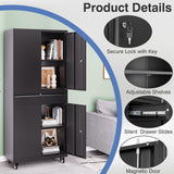 LISSIMO Metal Storage Cabinet with Wheels, Locking Garage Storage Cabinet with Adjustable Shelves and Drawer, Rolling Tool Cabinet for Home Office LISSIMO