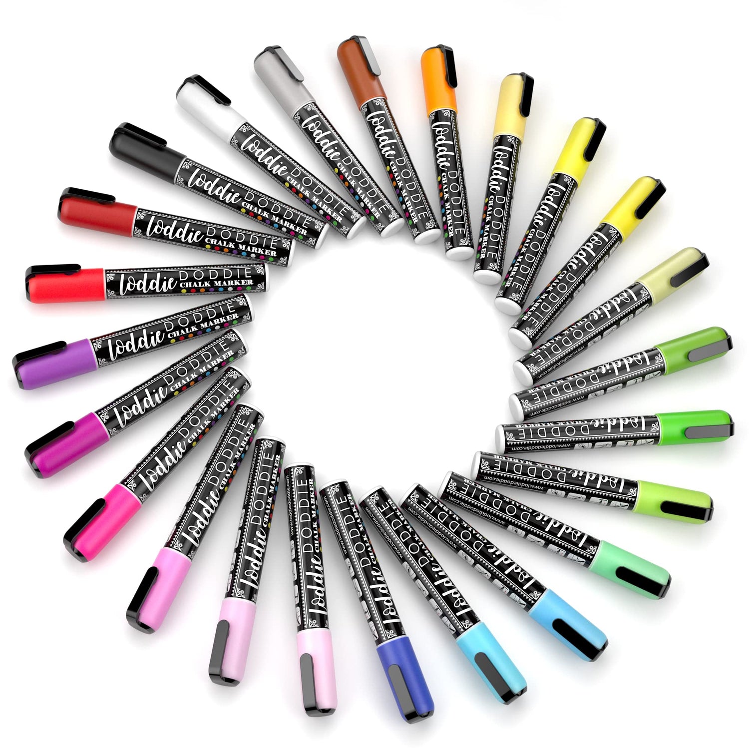 Loddie Doddie Liquid Chalk Markers | Dust Free Chalk Pens - Perfect for Chalkboards, Blackboards, Windows and Glass | 6mm Reversible Bullet & Chisel Loddie Doddie