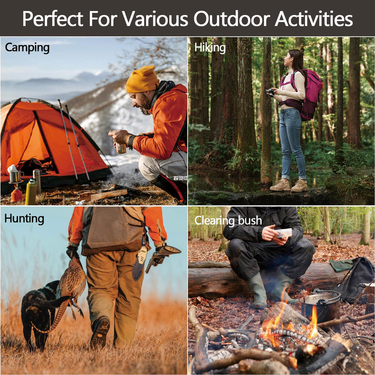 HX OUTDOORS Extra Sharp Bushcraft Knife with Fire Starter, Premium D2 Steel Fixed Blade Survival Camping Knife with Plastic Sheath for Outdoor, HX HX OUTDOORS