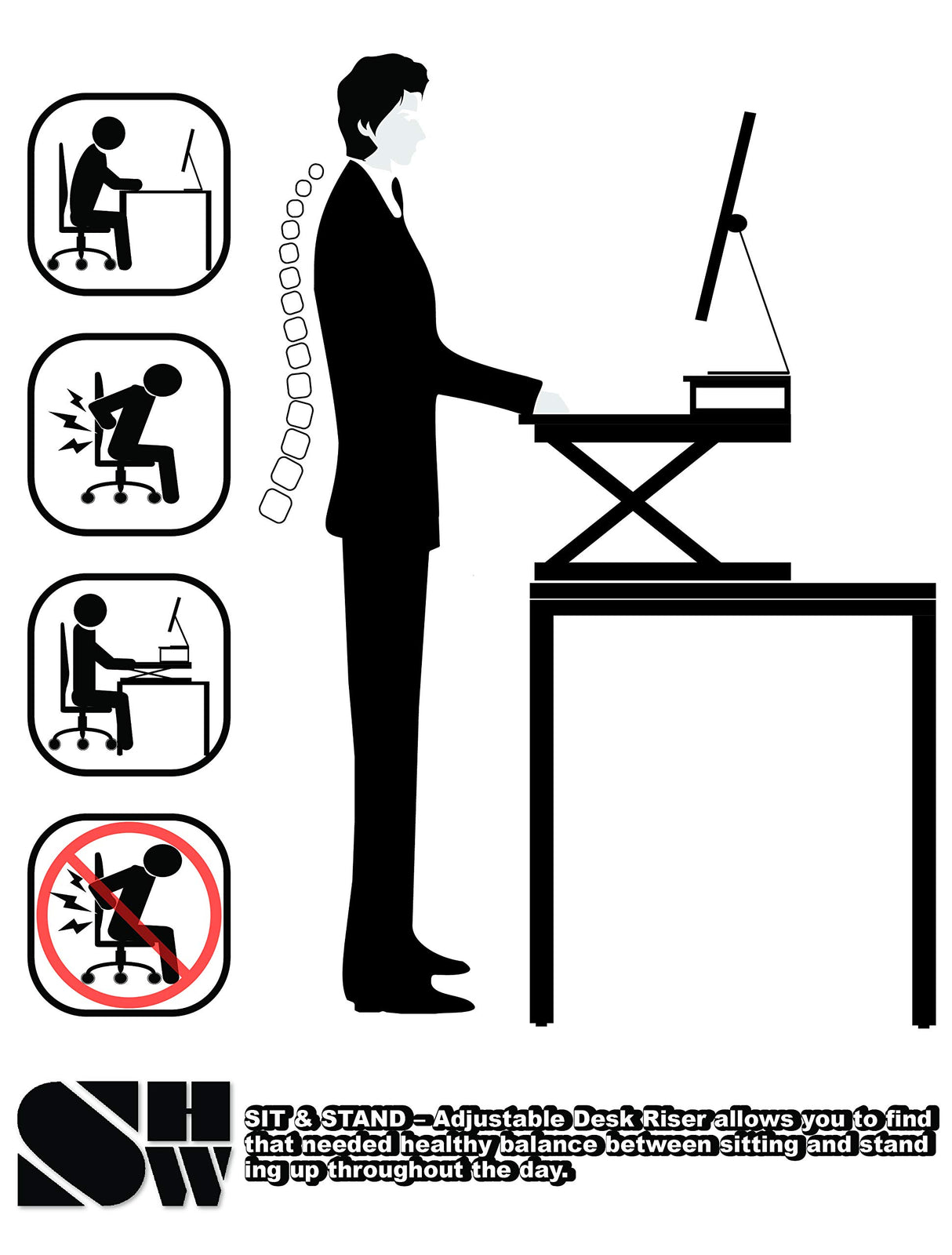 SHW 36-Inch Height Adjustable Standing Desk Sit to Stand Riser Converter Workstation, Black SHW