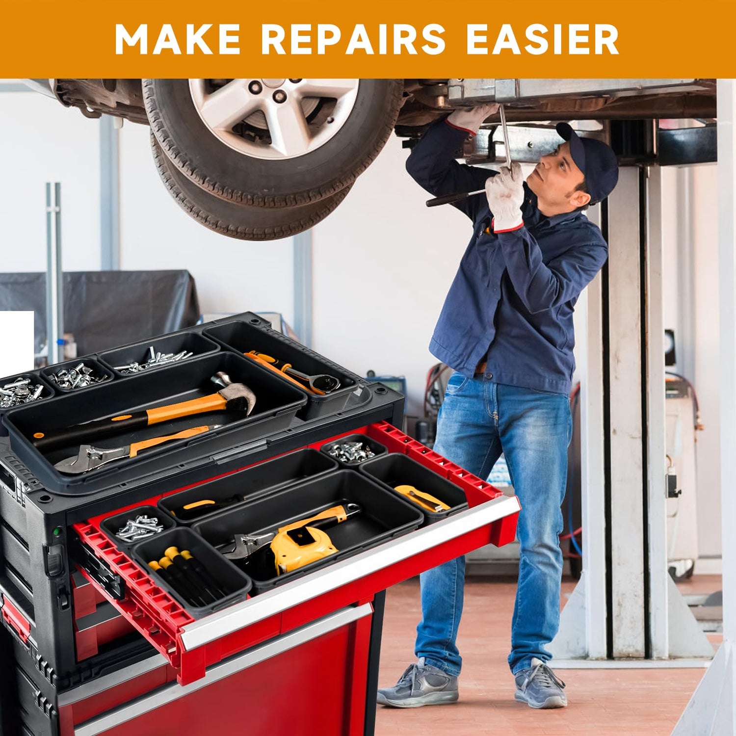 [60 PCS Upgraded] FLYVOLE Tool Box Organizer Tray, Toolbox Desk Drawer Organizer, Tool Box Tray, Toolbox Organization Storage for Rolling Tool Chest FLYVOLE