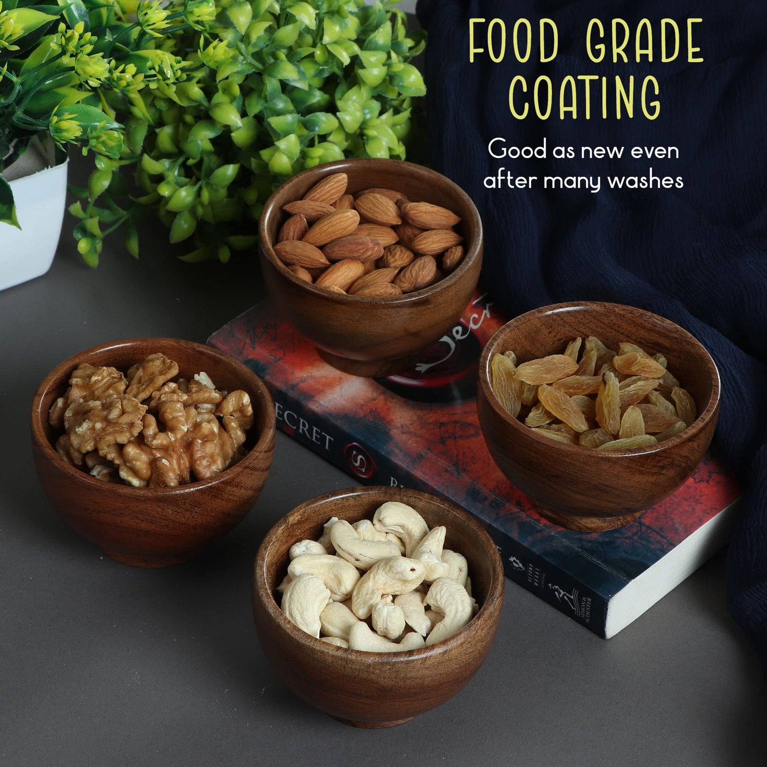 LAVAUX DESIGNS Set of 6 Acacia wood small bowls, 4 fl oz 3.25 * 2 inches | Hand carved wooden Kitchen Mini Cups for Dips, Sauce, Nuts, Prep, Spice & LAVAUX DESIGNS