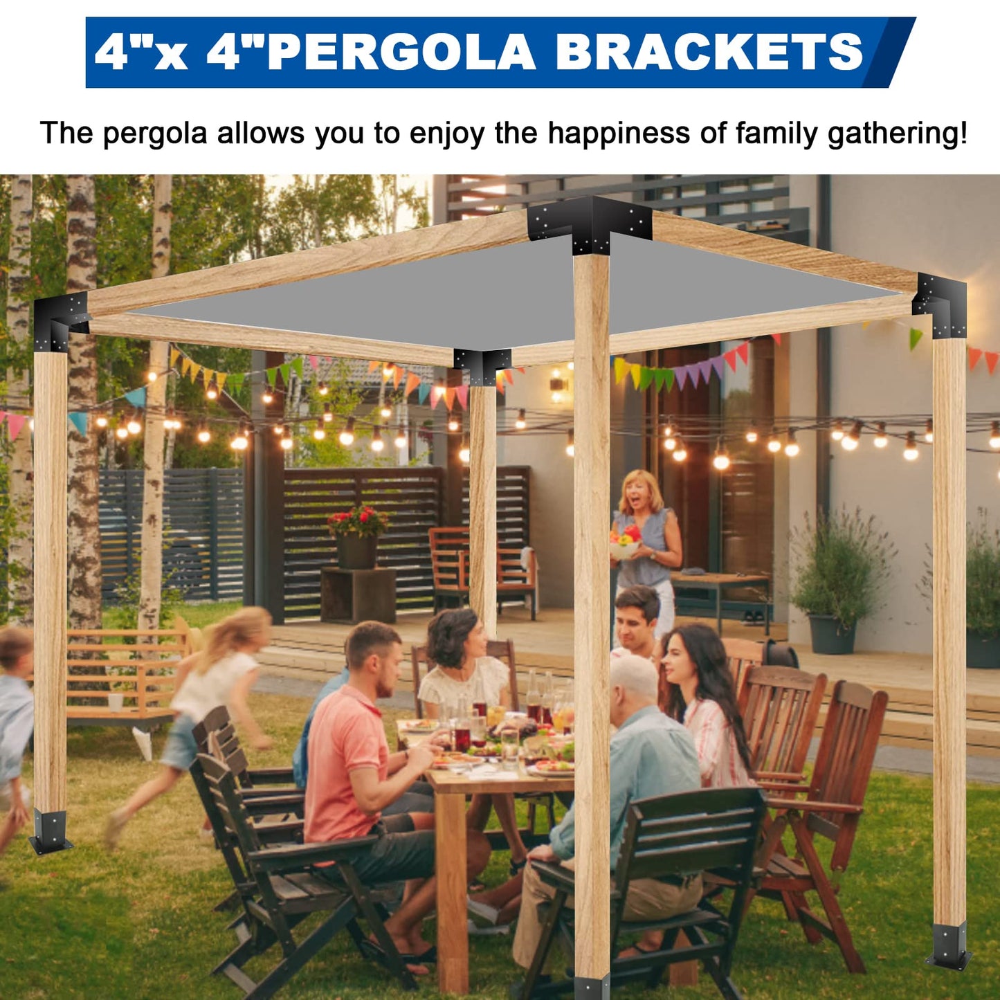 Pergola Gazebo Brackets Kit Nopwer - 3-Way Right Angle Corner Bracket for 4x4 Inch Wood Beams