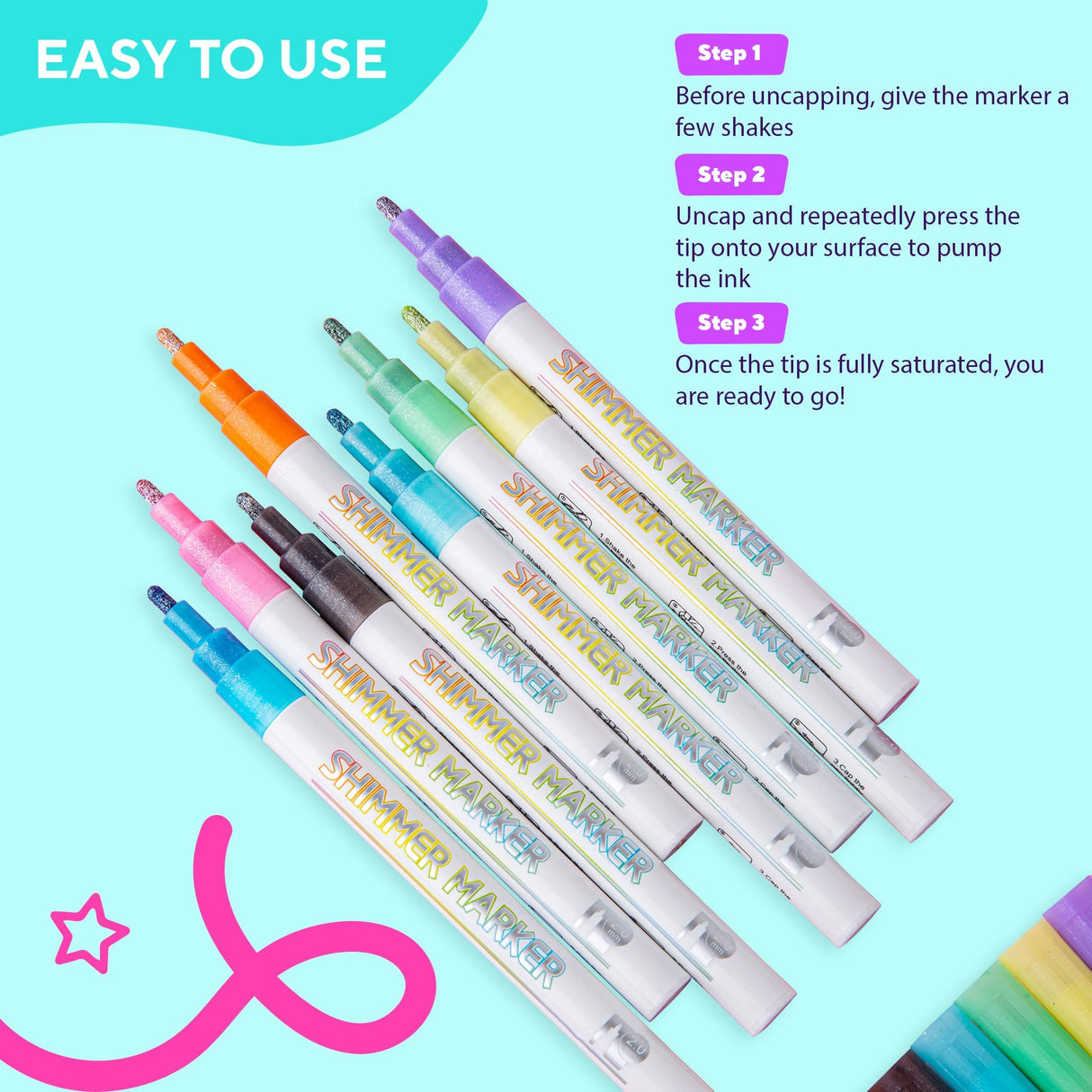 DoodleDazzles Shimmer Markers Set - Double Line Outliner Marker - Metallic Pens - Gifts for Girls, Boys, Kids, Women, etc. - School Supplies Great DoodleDazzles