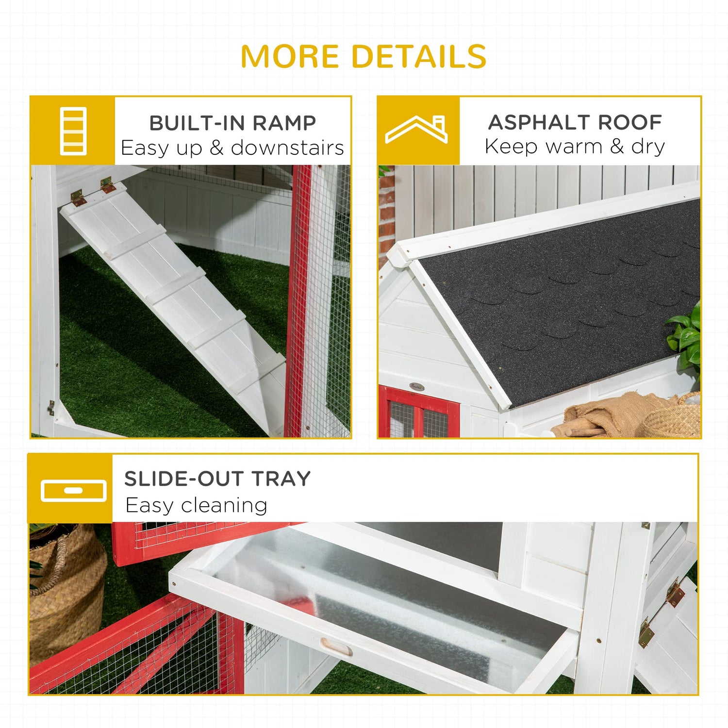 PawHut 51" Small Chicken Coop with Storage Box, Wooden Chicken Coop Chicken House Outdoor Hen House with Nesting Box, Slide-Out Tray, White PawHut