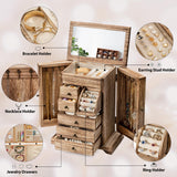 Yoimori Jewelry Box for Women, Rustic Wooden Jewelry Boxes & Organizers with Mirror & Drawers,6 Layer Jewelry Organizer Box for Rings Earrings Yoimori