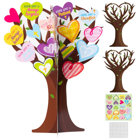 WATINC 16Pcs Valentine’s Day Christian Heart Trees Craft Kits, Make Your Own God’s Love Valentine Trees Decorations, DIY Easter Jesus Faith Trust WATINC
