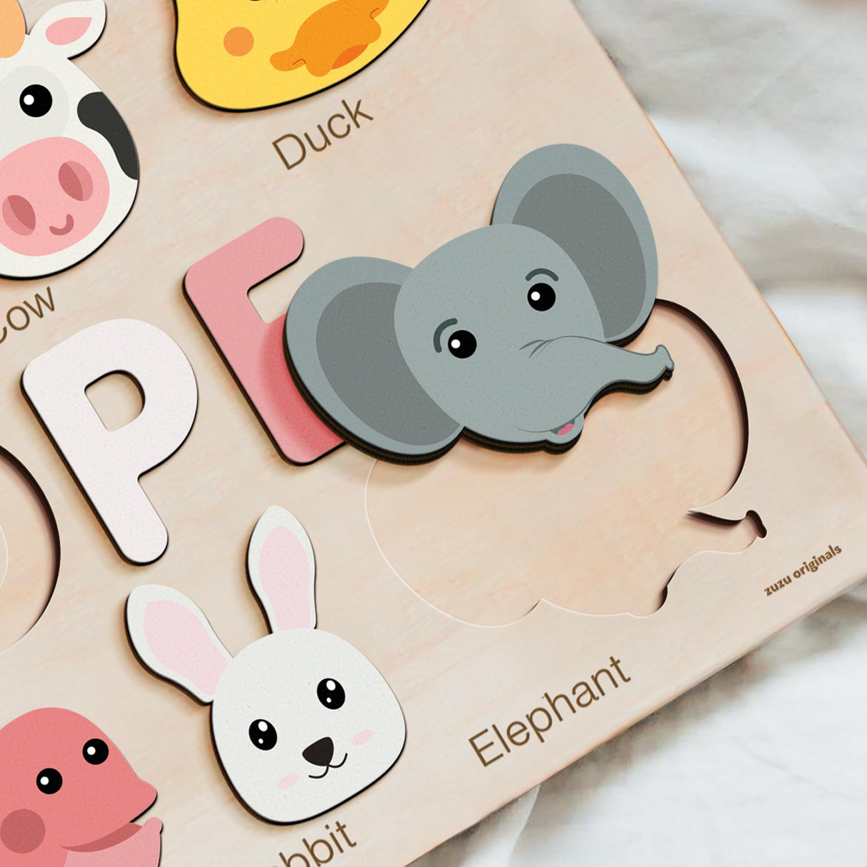 Animals Wooden Name Puzzle | Busy Board Puzzle | Toddler Toys | Baby Girl Gifts | Gift for Kids | Baby First Easter Present | Birthday Gift Zuzu Puzzle
