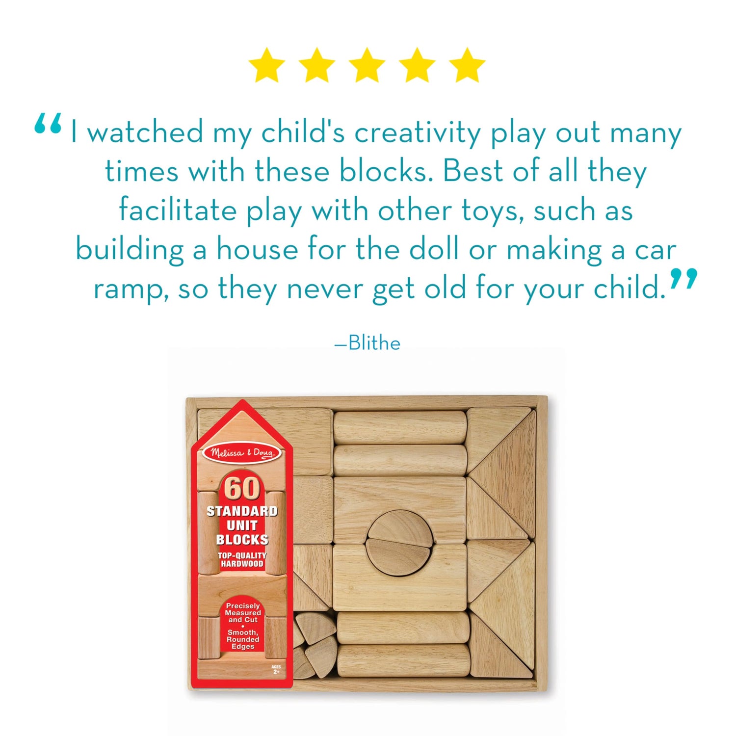 Melissa & Doug Standard Unit Solid-Wood Building Blocks With Wooden Storage Tray (60 pcs) - Classic Blocks For Toddlers Ages 3+ Melissa & Doug