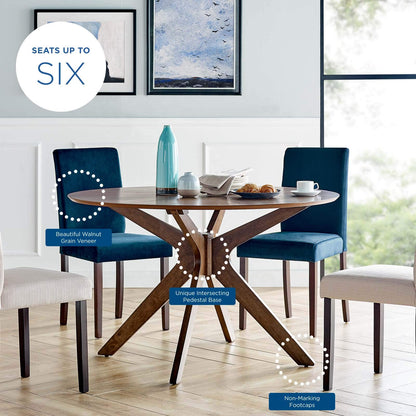 Modway Crossroads 47" Round Wood Dining Table, Walnut