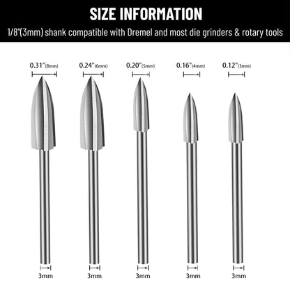 Wood Carving Tools, 5 PCS HSS Engraving Drill Bit Set Wood Crafts Grinding Woodworking Tool 1/8” Shank Universal Fitment for Rotary Tools - WoodArtSupply