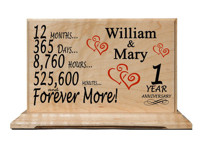 Custom Wedding Anniversary Plaque Personalized Gift for Husband Wife or Couple - By The Year - SOLID WOOD - WoodArtSupply