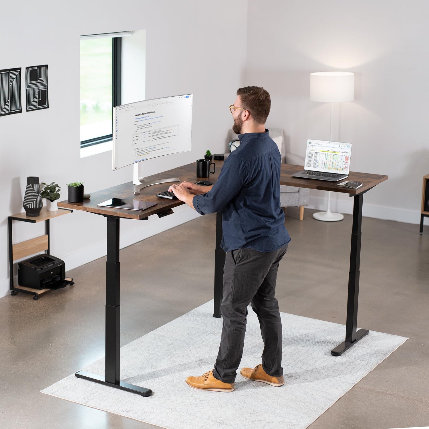 VIVO Electric Motor Height Adjustable Corner 3 Leg Standing Desk Frame, Frame Only, Sit Stand Ergonomic L Frame, Black, DESK-V130EB VIVO