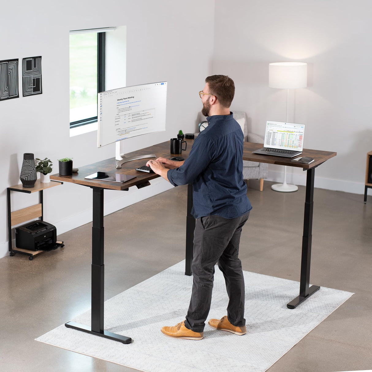VIVO Electric Motor Height Adjustable Corner 3 Leg Standing Desk Frame, Frame Only, Sit Stand Ergonomic L Frame, Black, DESK-V130EB VIVO