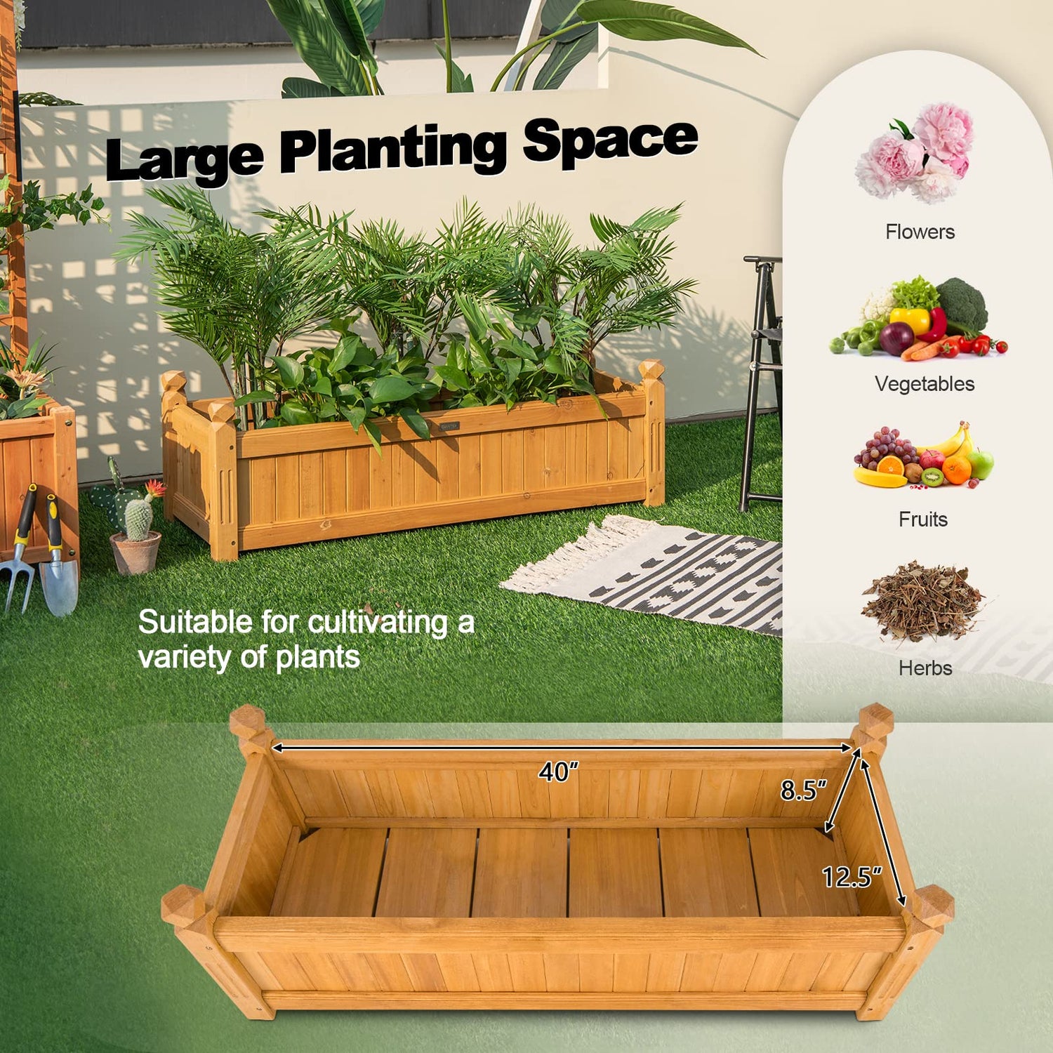 S AFSTAR Wooden Raised Garden Bed, Outdoor Rectangular Planter Box W/ Drainage Holes, Wood Raised Planter for Vegetable Fruit Flower, Rise Planter S AFSTAR