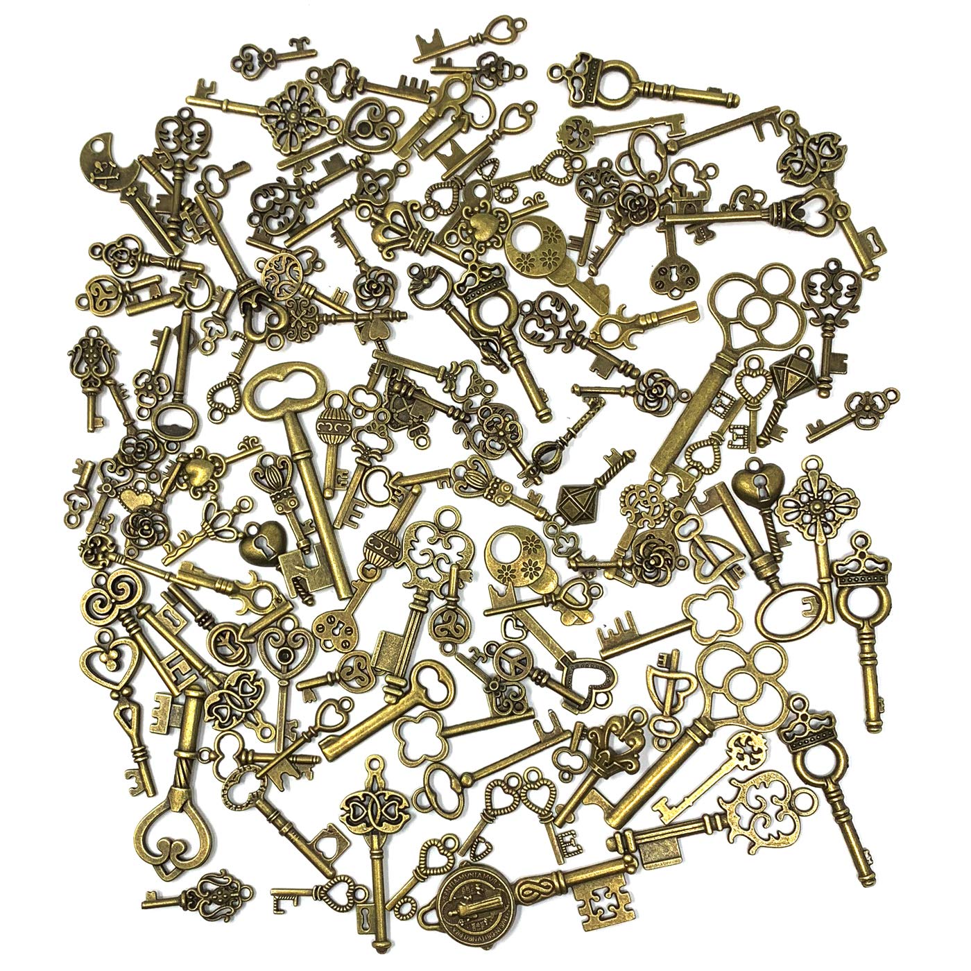 125 PCS Vintage Skeleton Key Set Charms, JIALEEY Mixed Antique Style Bronze Brass for Pendant DIY Jewelry Making Wedding Party Favors JIALEEY