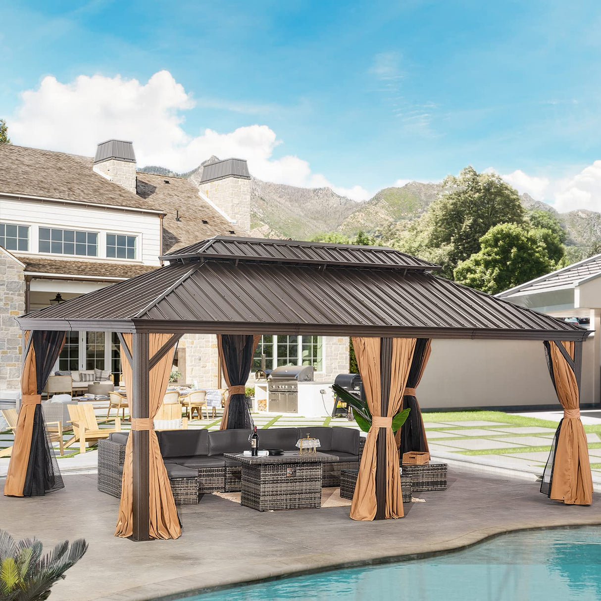 Aoxun 12' x 20' Permanent Hardtop Gazebo with Galvanized Steel Double Roof and Aluminum Frames Outdoor Large Pavilion Gazebo for Patio Deck Garden, Aoxun