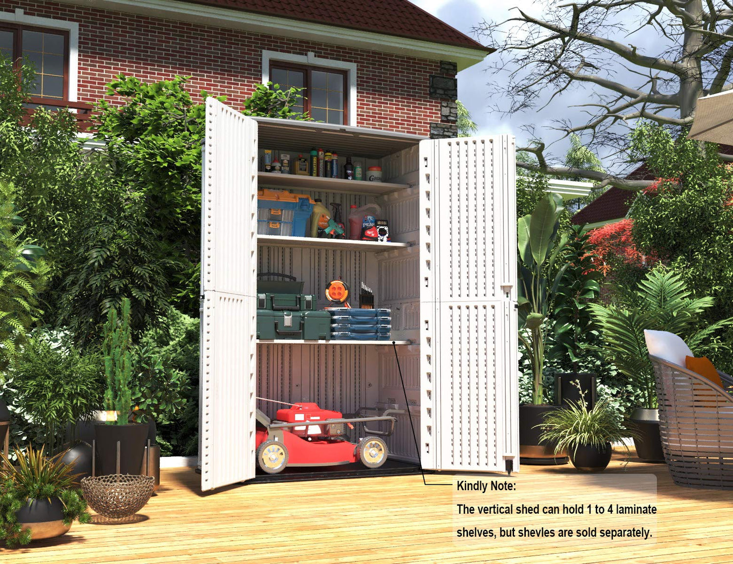 HOMSPARK Vertical Storage Shed Weather Resistance, Double-Layer Outdoor Storage Cabinet for Backyards and Patios Accessories, (50 in. L x 29 in. W x HOMSPARK