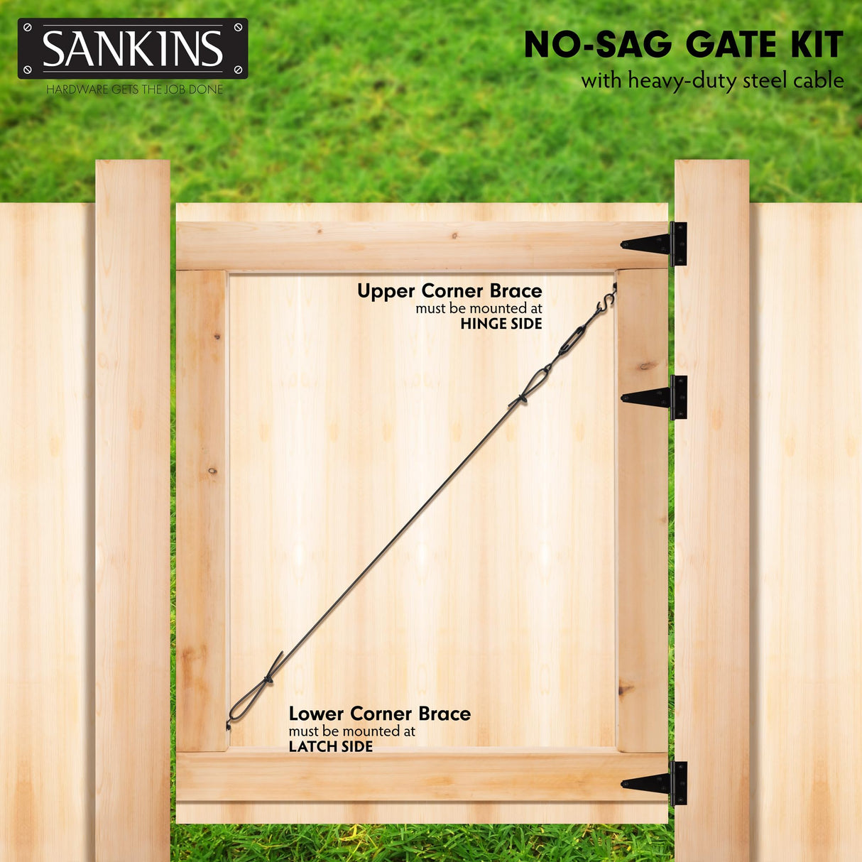 SANKINS Anti-Sag Gate Kits for Wooden Fence, Black Anti-Sagging Gate Support Cable Kit Hardware, Gate Sag Frame Kit Hardware for Wooden Fence, Wood SANKINS