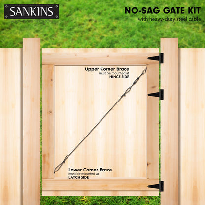 SANKINS Anti-Sag Gate Kits for Wooden Fence, Black Anti-Sagging Gate Support Cable Kit Hardware, Gate Sag Frame Kit Hardware for Wooden Fence, Wood
