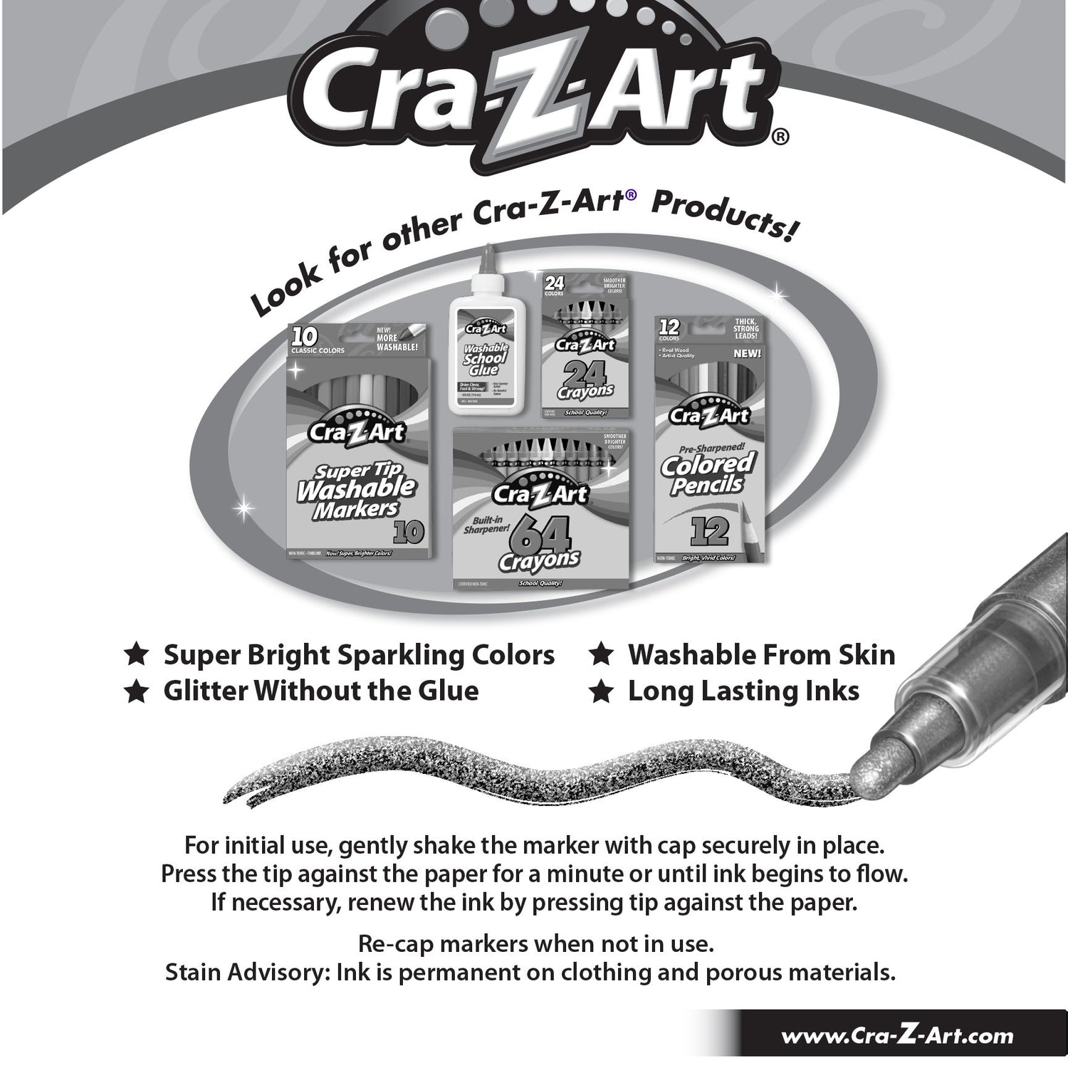 Cra-Z-Art Glitter Markers, 6 Count (10050) Cra-Z-Art