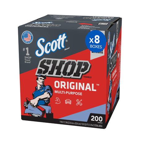 Scott® Shop Towels Original (75190), Blue, Pop-Up Dispenser Box (200 Towels/Box, 8 Boxes/Case, 1,600 Towels/Case) SCOTT SHOP ORIGINAL