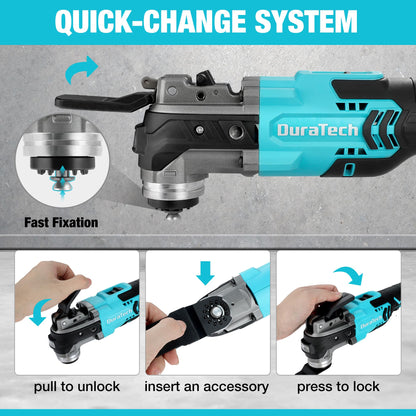 DURATECH Oscillating Tool, 20V Oscillating Multi Tool Kit with 6 Variable Speed, 3° Oscillation Angle, Auxiliary Handle & 23PCS Saw Accessories, - WoodArtSupply