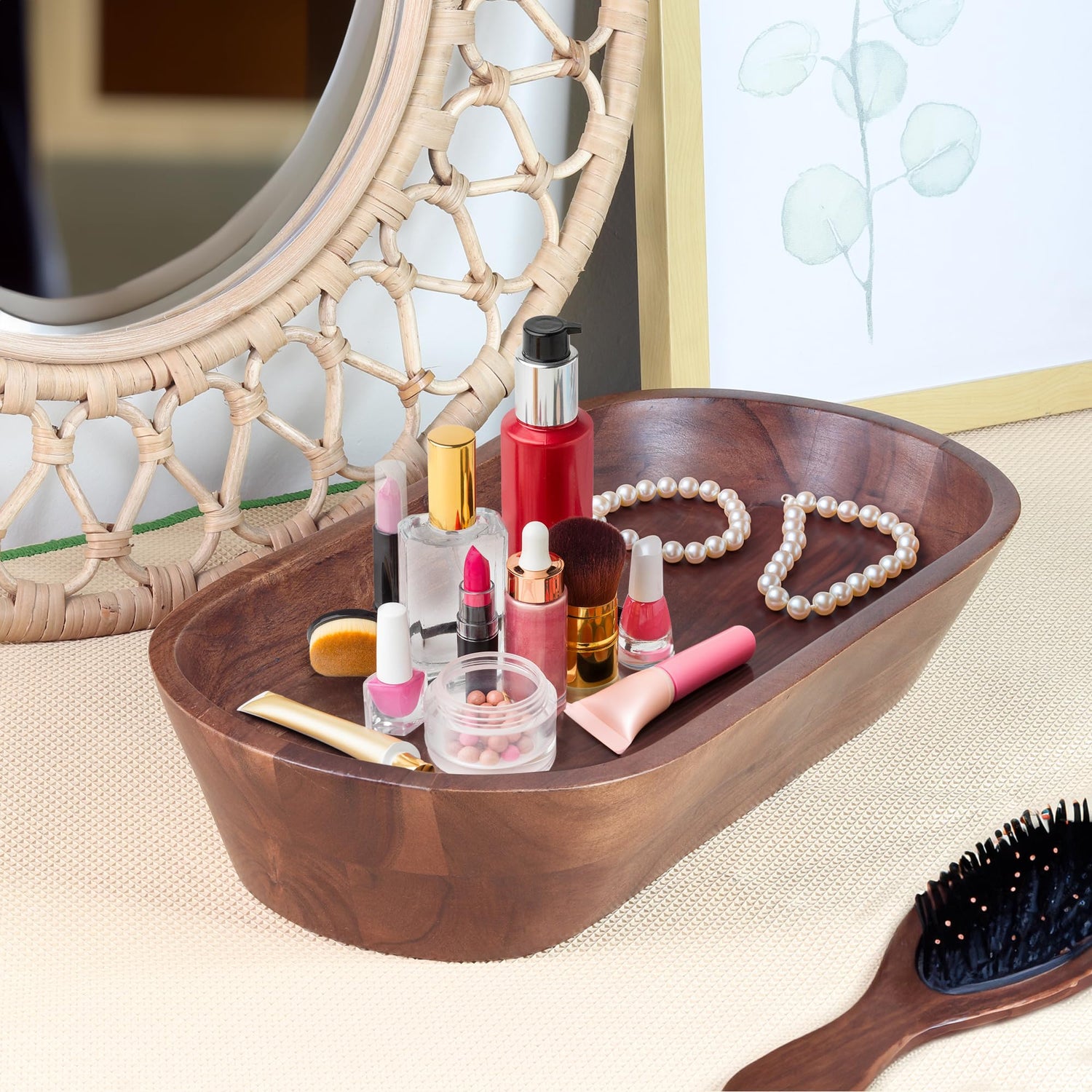 Wooden Dough Bowl - Dark Burnt Acacia Wood Rustic Dough Bowl - Handmade Decorative Bowls for Home Decor, Bathroom, Kitchen Counter, & More - Large Luxe Designs