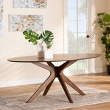 Baxton Studio Monte Mid-Century Modern Walnut Brown Finished Wood 71-Inch Oval Dining Table Baxton Studio