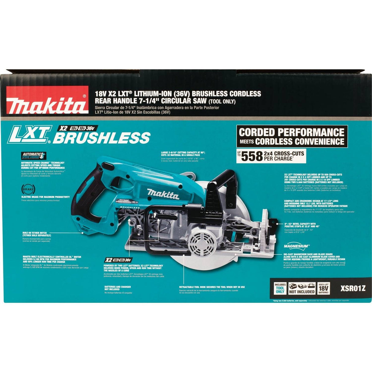 Makita XSR01Z 36V (18V X2) LXT® Brushless Rear Handle 7-1/4" Circular Saw, Tool Only Makita