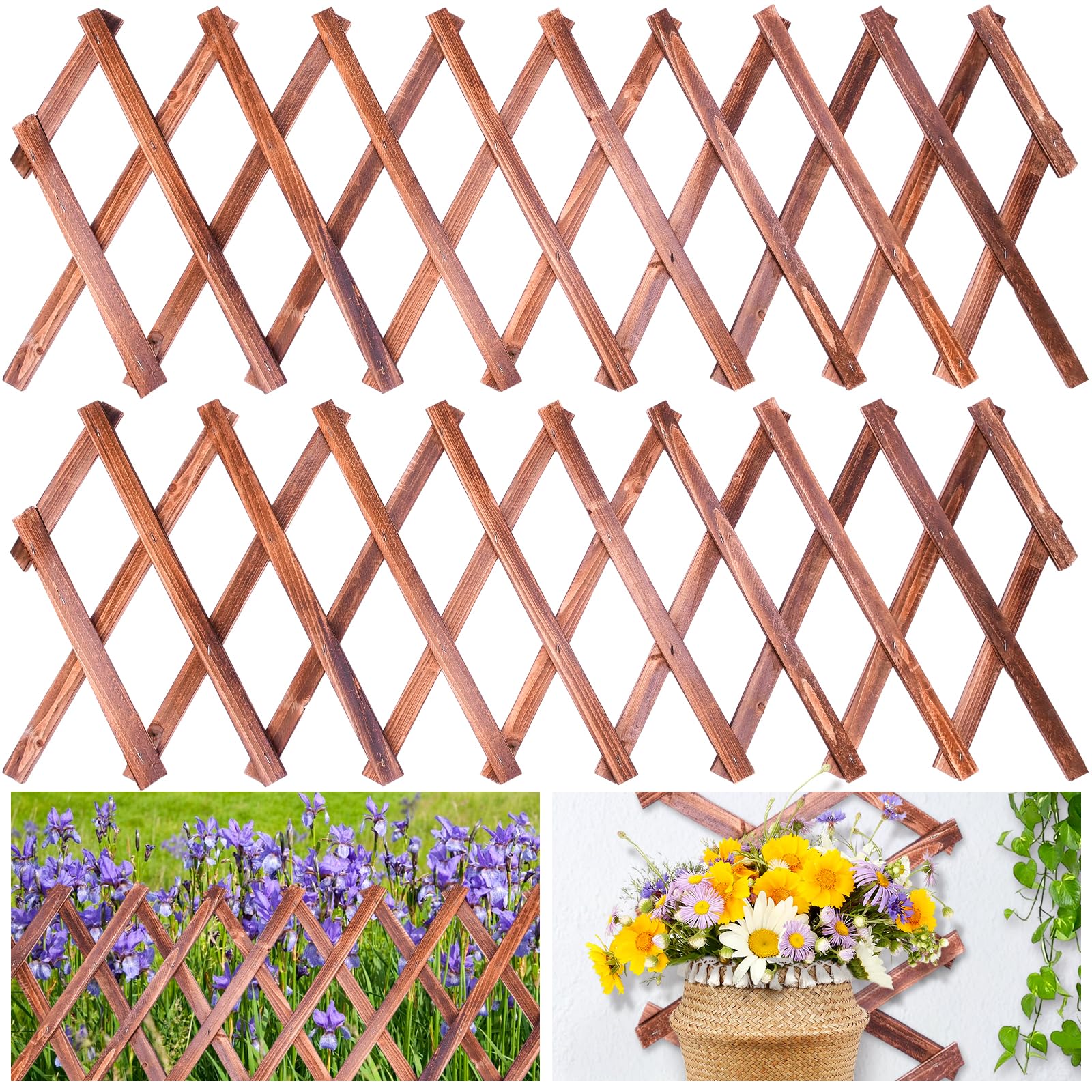 HolyMaji 2 Pack Expandable Wooden Lattice Fence, Garden Trellis for Climbing Outdoor Plants, Stretchable Panel Wall Trellis Vertical Rack Wood Frame - WoodArtSupply