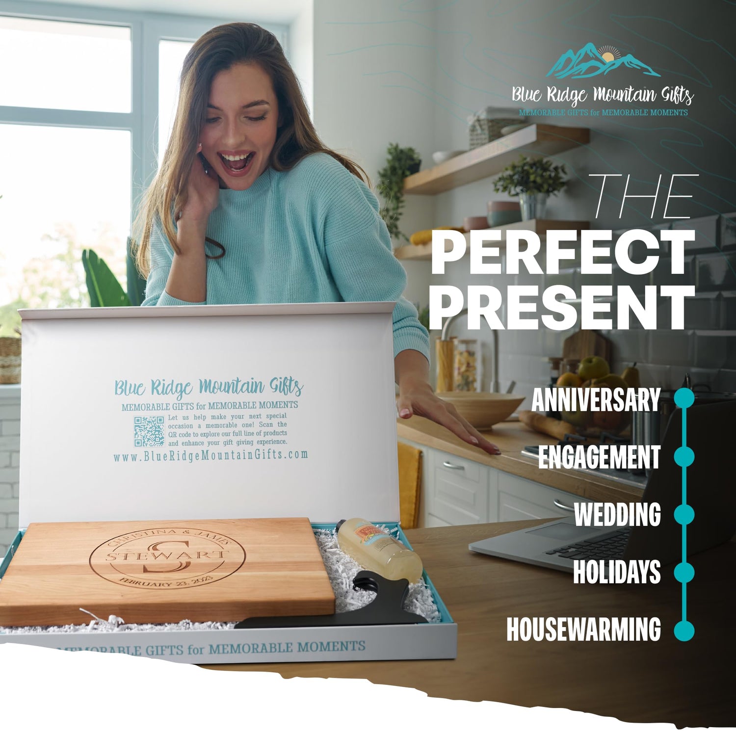 Blue Ridge Mountain Gifts Personalized Wood Cutting Board - Laser Engraved Custom Chopping Boards - Elegant Gift for Wedding, Anniversary, Blue Ridge Mountain Gifts