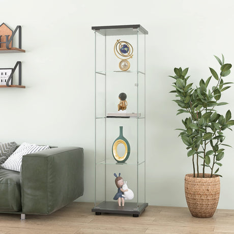 Zacis Contemporary 4-Tier Glass Display Cabinet with Doors - Stylish Floor Standing Curio for Home Decor Zacis