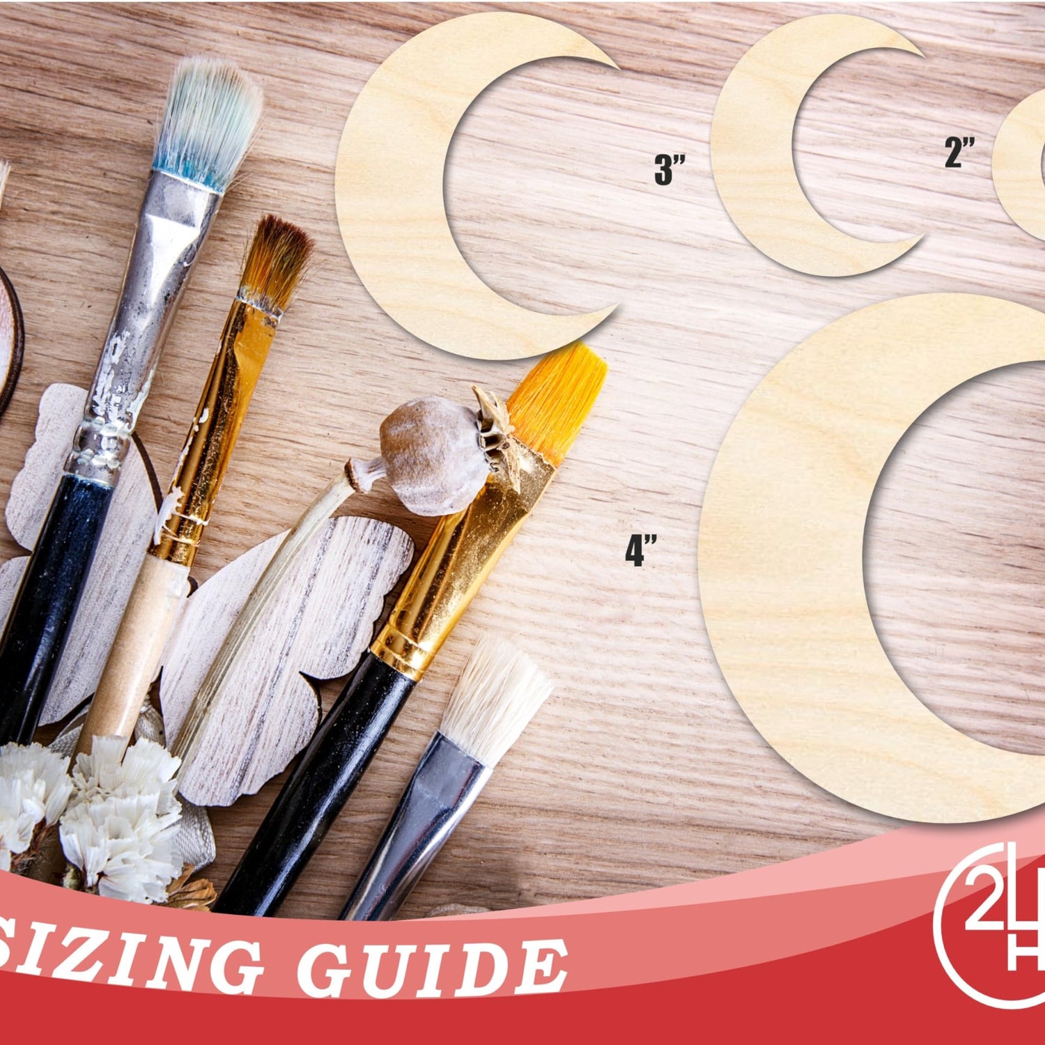 Unfinished Wood Crescent Moon Shape | DIY Celestial Night Sky Craft Cutout | Up to 36" 14" / 1/2" 24 Hour Crafts