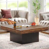 Tribesigns Coffee Table Square LED Coffee Table Engineered Wood Low Coffee Table for Living Room Rustic Brown & Black Tribesigns