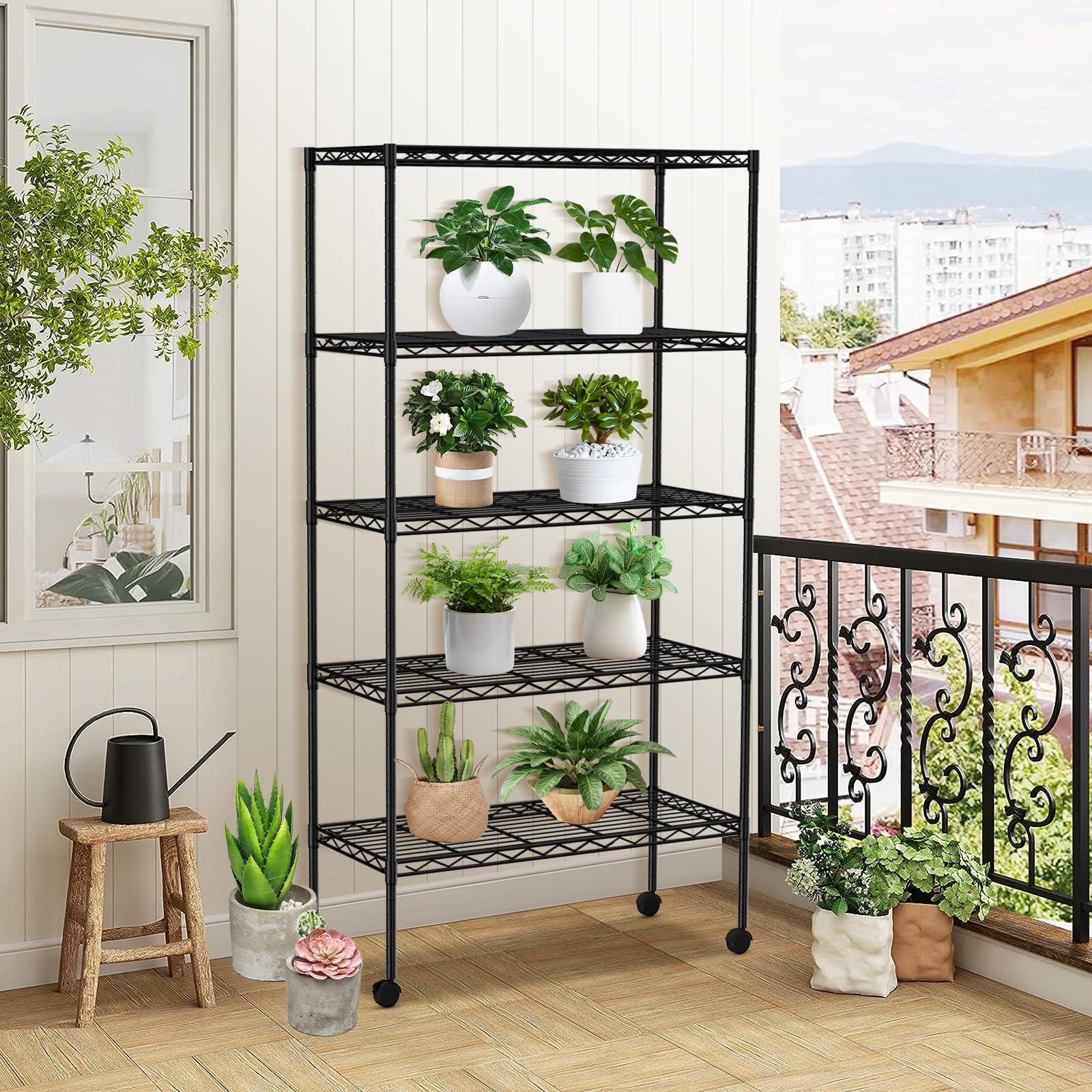 YYkokocat 5-Tier Wire Shelves 61" H x 30" x 14" Metal Storage Shelves Adjustable Wire Shelving Rack with Wheels & Leveling Feet NSF Metal Shelf Unit - WoodArtSupply