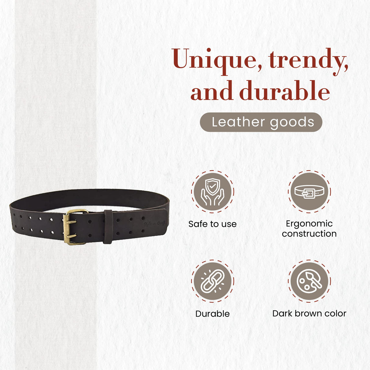 Style n Craft - 2" Wide Full-Grain Oiled Leather Work Belt, Durable and Rugged Belt, Dark Brown (#74052) - WoodArtSupply