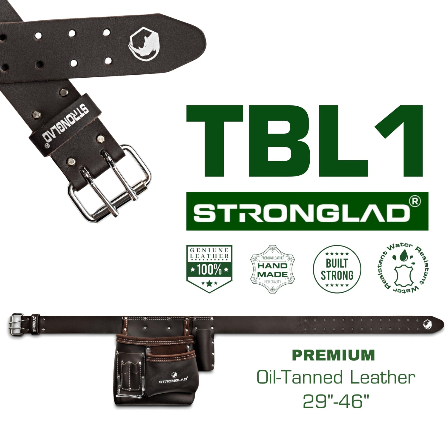 STRONGLAD 5-Pocket Leather Tool Belt, Carpenters Tool Belts, Construction Pouch, Tool Apron, Tool Organizer, Utility Pouches, Tool Bag, Toolbelt for STRONGLAD