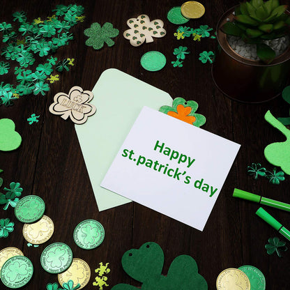 90 Pieces Shamrock Wooden Ornaments St. Patrick's Day Unfinished Wooden Ornaments Clover Shape Wood Cutouts Wood Embellishments with 90 Pieces Twines