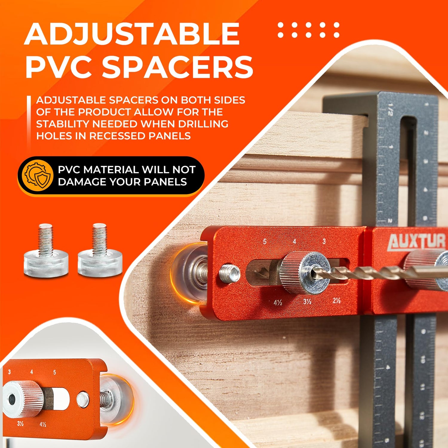 AUXTUR Cabinet Hardware Jig, Adjustable Cabinet Handle Template Tool with Alignment Hole, Punch Locator Drill Guide for Knobs,Handles and Pulls, AUXTUR