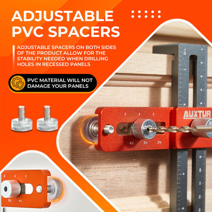AUXTUR Cabinet Hardware Jig, Adjustable Cabinet Handle Template Tool with Alignment Hole, Punch Locator Drill Guide for Knobs,Handles and Pulls, - WoodArtSupply