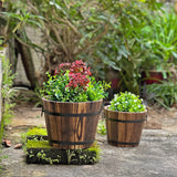 Small Wooden Bucket Barrel Planters – 6.3’’＋5.3'' Rustic Flower Planters Pots Boxes Container with Drainage Holes for Indoor Home Decor Small Plants, HappyDecor